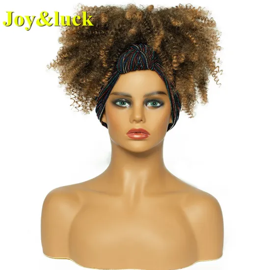 Wholesale Hairban Scarf Wig Ombre Brown Ladies Hair Short Afro Kinky Curly Headband Wigs for Black Women Synthetic Hair Wigs