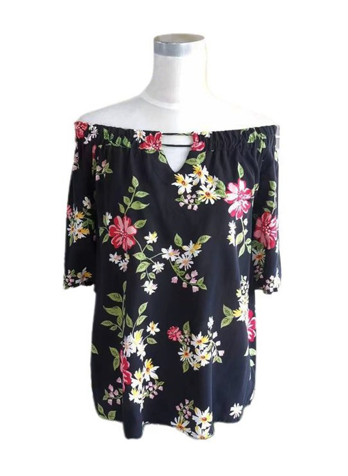 Off Shoulder Floral Print Short Sleeve Blouse