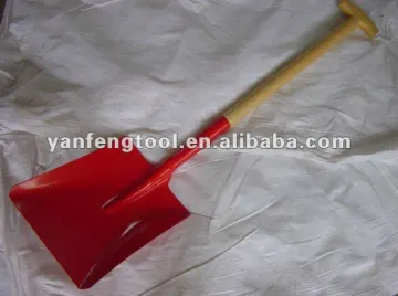 ash wood handle and T type grip square red powder coating shovel