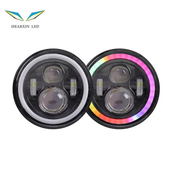 7 Inch Round LED Headlamp with RGB Angel Eyes for Jeep and Cars