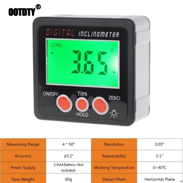 Digital Inclinometer Electronic Protractor Aluminum Alloy Shell Bevel Box Angle Gauge Meter Measuring tool LCD screen