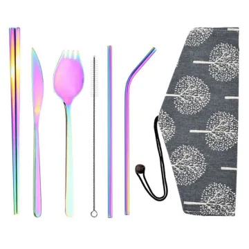 Stainless Steel Portable Titanium Plated Flatware Set