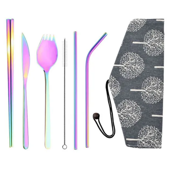 Stainless Steel Portable Titanium Plated Flatware Set