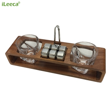 Set Hadiah Whiskey Rocks: Gelas Wiski Kayu &amp; Berdiri