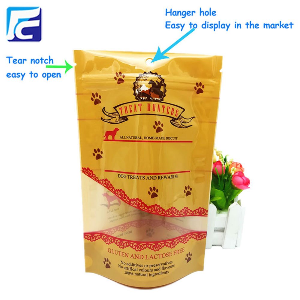 Customized ziplock pet food packaging bag with winow