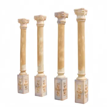 Natural Marble Roman Column Ornate Rose Relief Sculpture