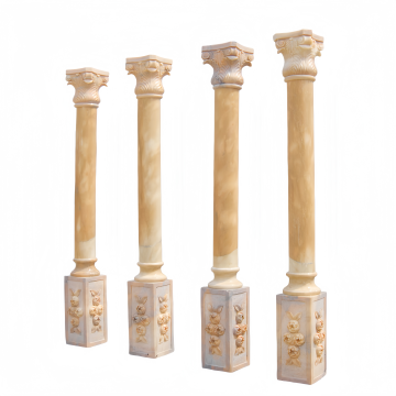 Natural Marble Roman Column Ornate Rose Relief Sculpture