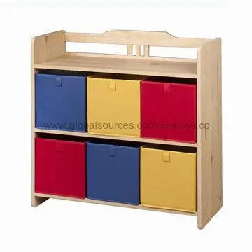 2013 New Popular Design Wooden Toy Bin Organizer for Kid's, with 6-bin Plastic Boxes