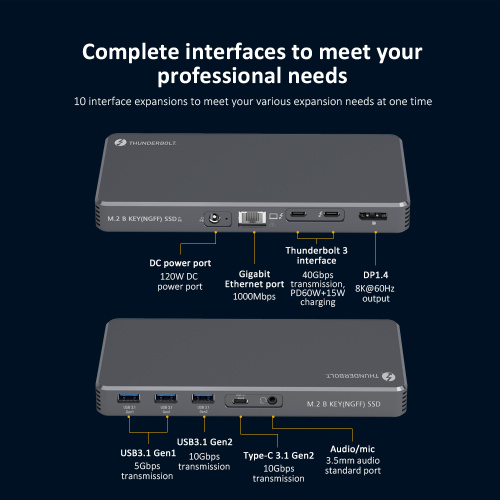 Thunderbolt 3 Interface Docking Station Thunderbolt3 Docking Station 10in1 USB C Hub Supplier