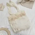 Elegant White Canvas Tote with Delicate Lace Trim