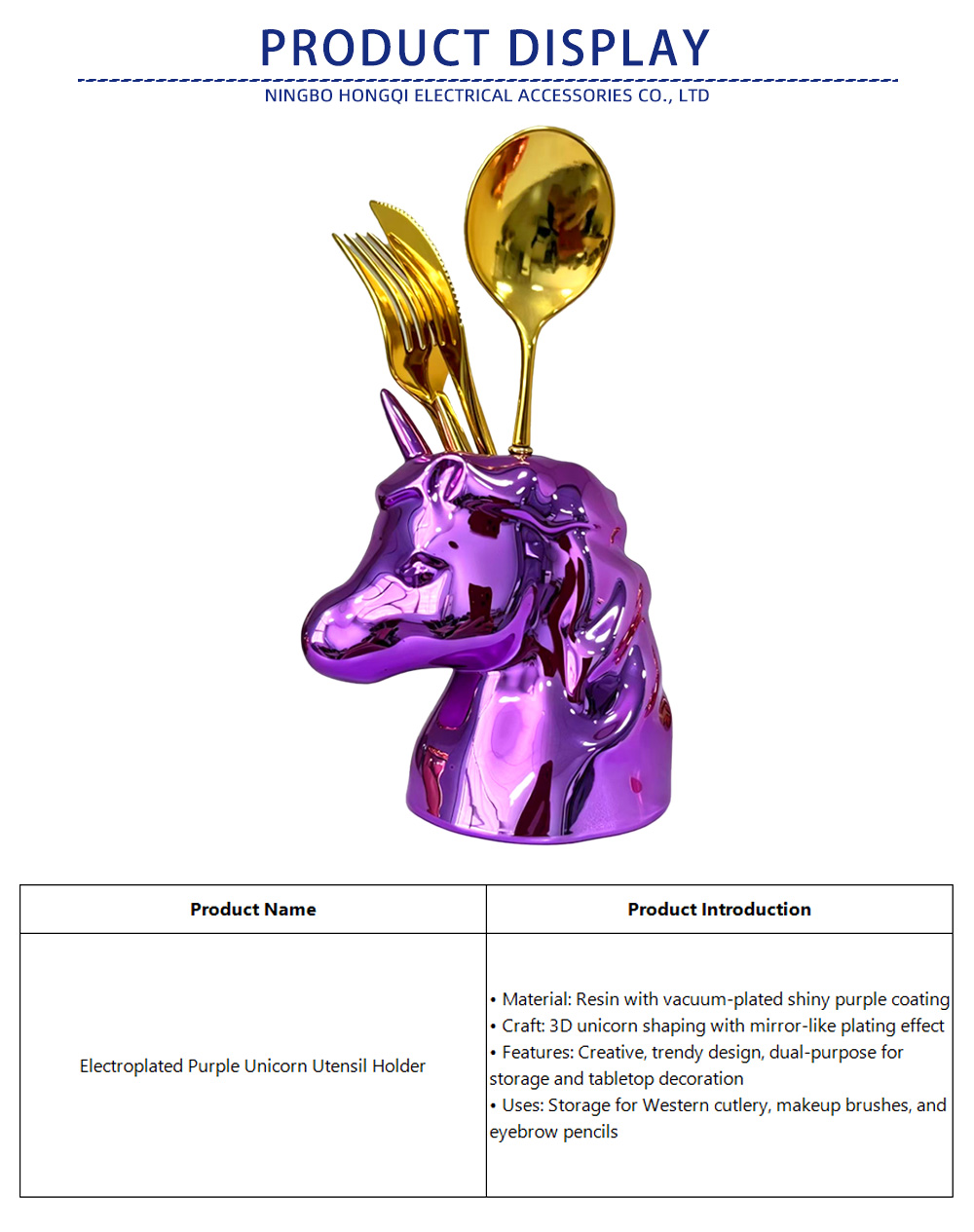 12-Electroplated Purple Unicorn Utensil Holder-x