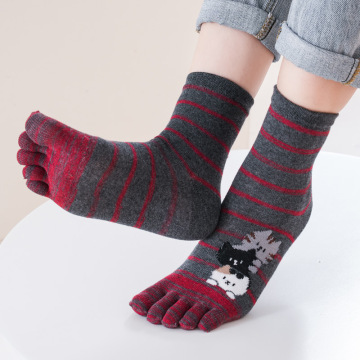 Cute Cartoon Cat Striped Toe Socks - Custom Design Comfortable Cotton Breathable Women's.SOCKS