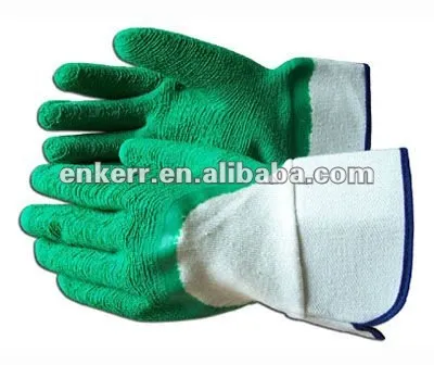 green latex coated glove rubber dipped gloves