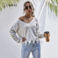 CHAXIAOA Personality Korean Fashion Women Sweaters Hole Tassel Fashion Pullovers Knitted Tops Long Sleeve Fall Sweaters X335