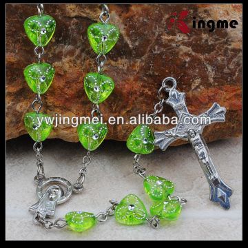 8mm grass green heart shaped cheap plastic rosary beads