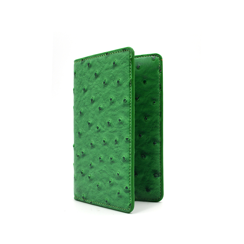 Porta pasaporte de cuero genuino de avestruz verde unisex personalizado