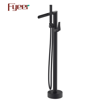 Fyeer Matte Black Floor Bathtub Faucet with Digital Temperature Display in Fahrenheit