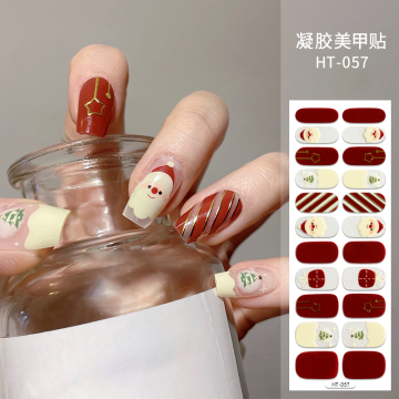 Christmas-themed 22-Piece Semi-Cured Gel Nail Stickers: 3D Printed Nail Art Set