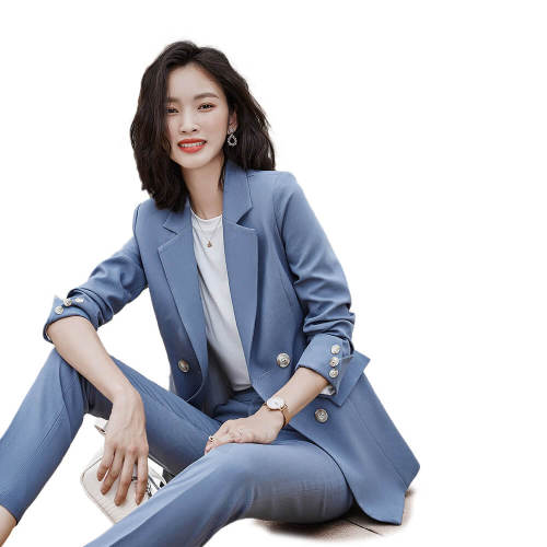 Elegant Mid-Length Blue Business Women Suit