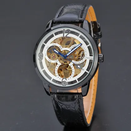 automatic tourbillon watch winner leather band men watch