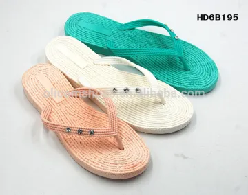 Simple design rope grain pcu flip flops slippers for women