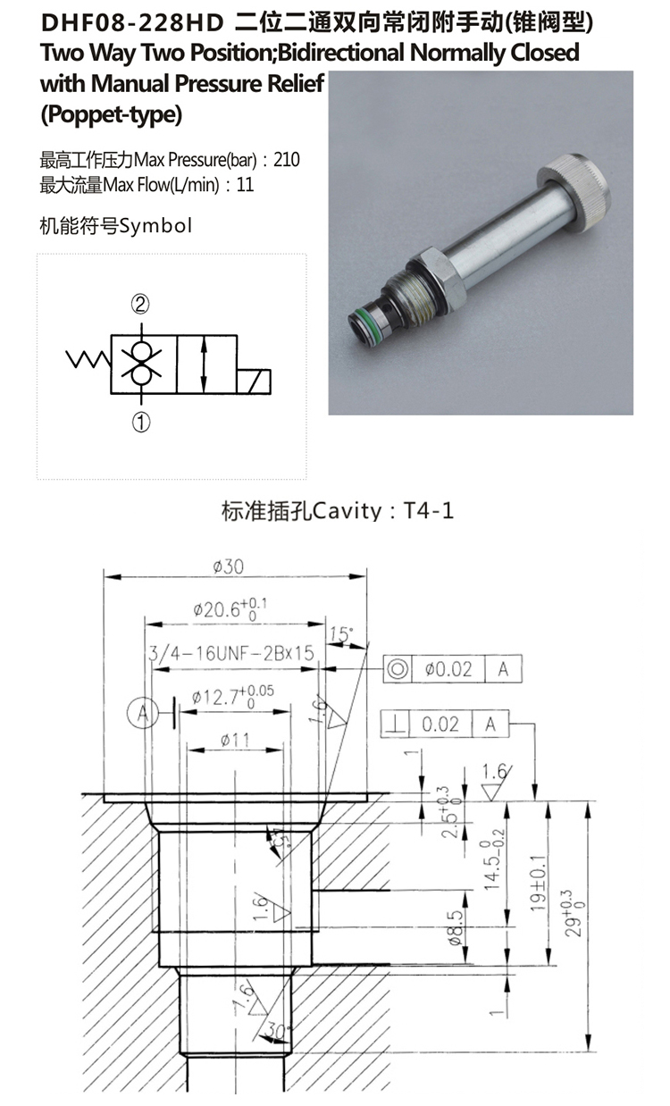 Hydraulic Spool Type Bidirectional Solenoid Cartridge Valve