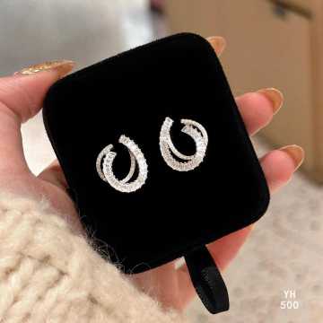 Double Hoop Halo Dainty Sterling Silver Stud Earrings