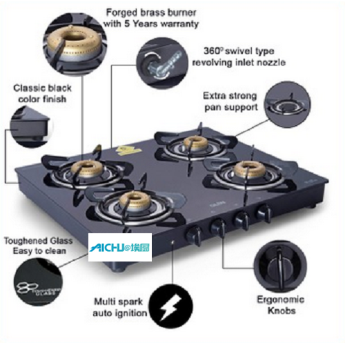 Glen Forged Brass Burner Black Cooktop