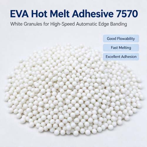 Gránulos de adhesivo termofusible EVA 7570 para aplicadora de bandas de borde automática, pegamento de sellado de borde de chapa de PVC de madera