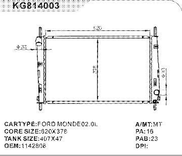 auto radiator car for FORD MONDE02.0L    OEM:1142808