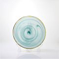 Green Frosted With Gold Rim Glass Dish Plates