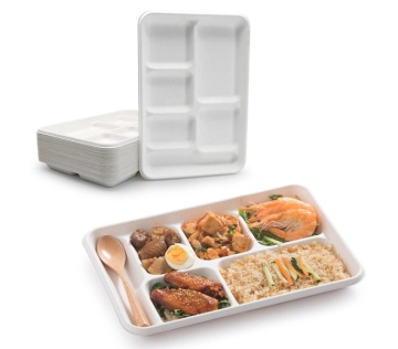 6 Compartment biodegradable Lunch Tray for school Freezer Safe Fiber Pulp Eco-friendly Renewable Heat Resistant