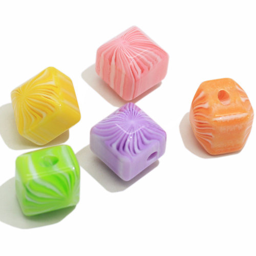 Decorative Cube Square Shaped Colorful Resin Beads Kawaii Cabochon For Handmade Craft Beads Charms Kids Bracelets Spacer