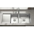 Hot Sale Handmade Double Bowl Sink with Drainboard