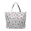 Wholesale custom geometric PU leather handle fashion shopping bags women tote bag