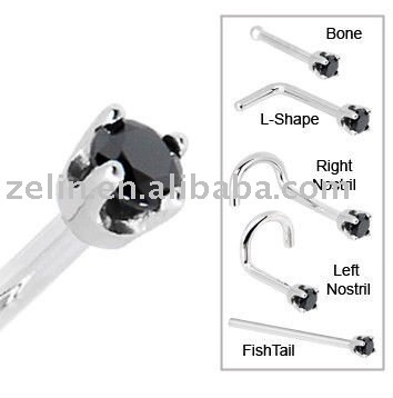 316l stainless steel 2mm Black zircon nose stud body piercing nose jewelry