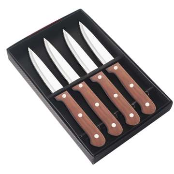 Büyük boy 4pcs gül ahşap saplı tam-tang biftek seti