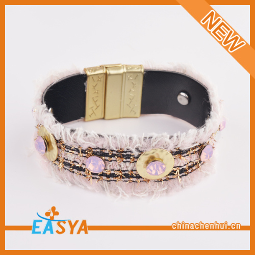 Encaje de color rosa felpa Venta caliente chica pulsera de cuero ancho hermosa