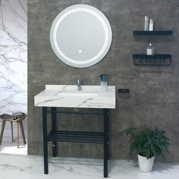 LED Lighted Smart Mirror Bathroom Vanity Set with Stainless Steel, Sintered Stone Countertop, and Ceramic Basin