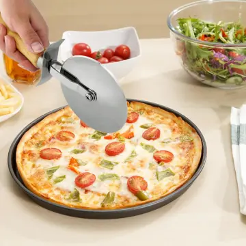 Wooden Handle Pizza Cutter Home Family Round Stainless Steel Pizza Knife For Pizza Tools Kitchen Tools Pizza Wheel Cutter