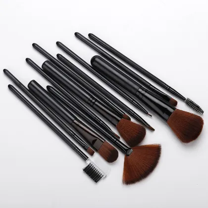 12 brown head makeup brush with cloth bag