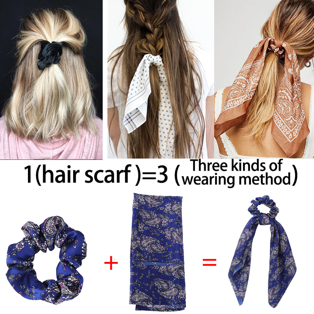 Bohemian Floral Printed Long Streamers Elastic Hair Ribbon Bands Scrunchie Bow Knot Women Girls Hair Scarf Ties Hair Accessories