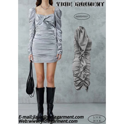 Lengan panjang Pakaian Mini Perak Bodycon