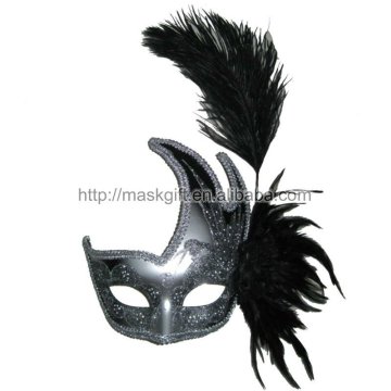 Handmade Black and Silver Mardi Gras Ostrich Feather Masks