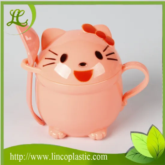 Plastic 270ml Cat Shape Water Cup With Lid And Spoon