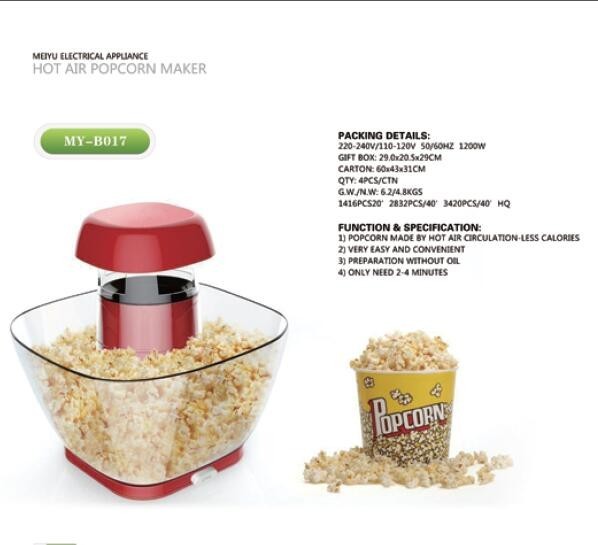 Family Use Party Time Hot Air Big Capacity Popcorn Maker