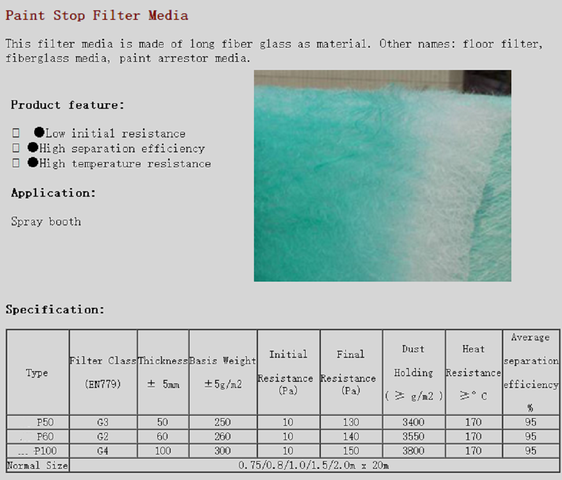 Paint Stop Filter Media catalog