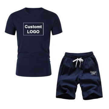 Summer casual sportswear LOGO custom men's suit fitness suit casual sports suit casual short-sleeved T-shirt + shorts 2 sets