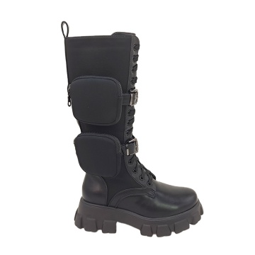 Women's Pure Color Lace-Up Thigh-High Combat Boots