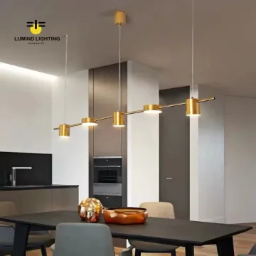 3 Spot Lumind LED Strip Long Copper Pendant Light Chandeliers and Pendant Lights for Indoor Lighting